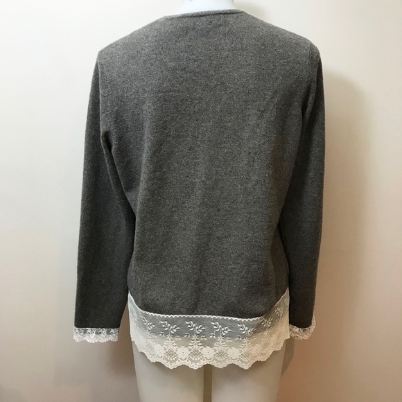 Jones New York Cashmere Cardigan With Vintage lace Trim at cuffs and hem - Picture 6 of 8
